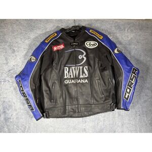 Corsa Bawls Guarana‎ Leather Motorcycle Racing Jacket Mens 52 Black Blue Motul